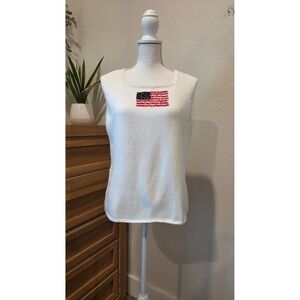 Liz Claiborne Lizsport American Flag Sweater Vest Sequin Patriotic White Large